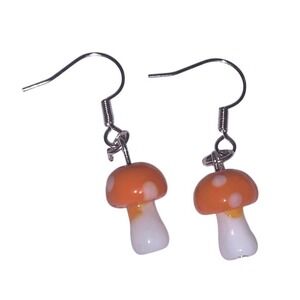 Orange and White Mushroom Earrings